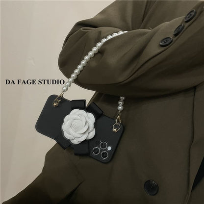 Phone Pearl Strap Case Faux Floral