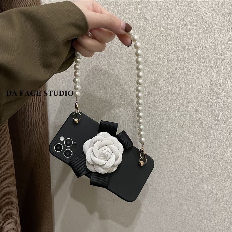 Phone Pearl Strap Case Faux Floral