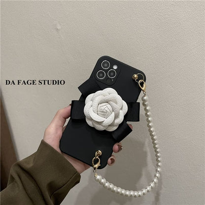 Phone Pearl Strap Case Faux Floral