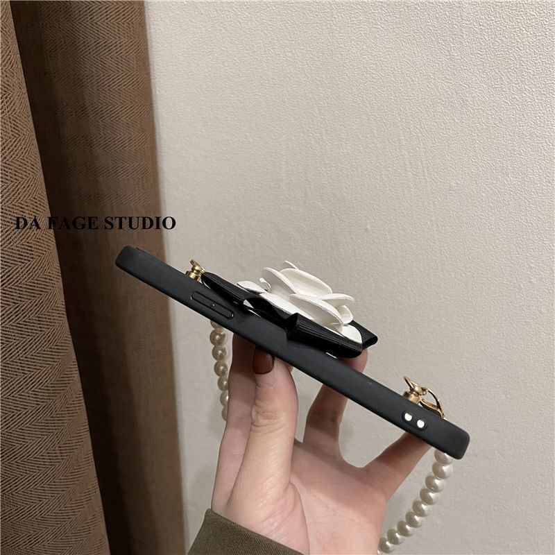 Phone Pearl Strap Case Faux Floral