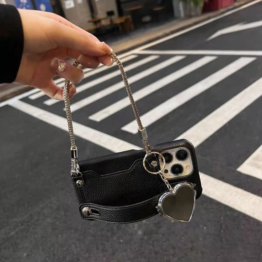 Mirrored Faux Case Leather Heart Phone