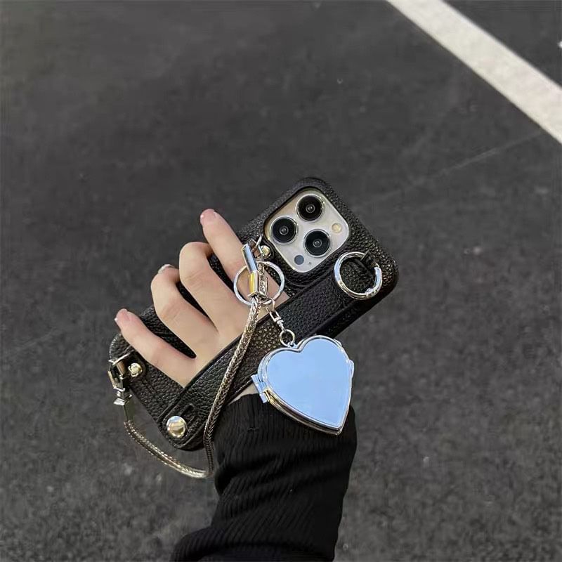Mirrored Faux Case Leather Heart Phone