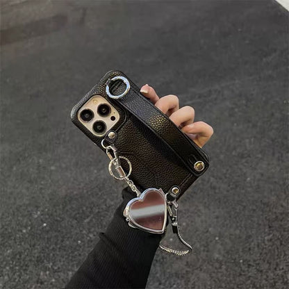 Mirrored Faux Case Leather Heart Phone