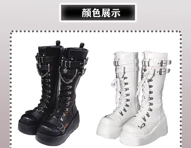 Platform Plain Lace Up Mid Calf Boots