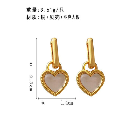 Heart Acrylic Shell Asymmetrical Alloy Drop Earring