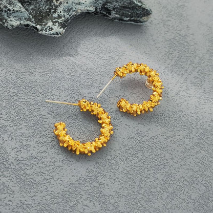 Textured Alloy Open Hoop Earring