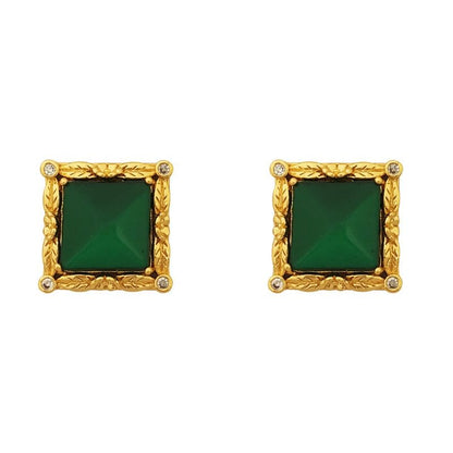 Square Faux Cat Eye Stone Rhinestone Alloy Stud Earring