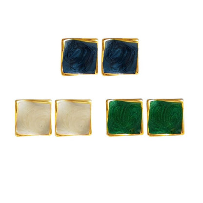 Square Glaze Alloy Stud Earring