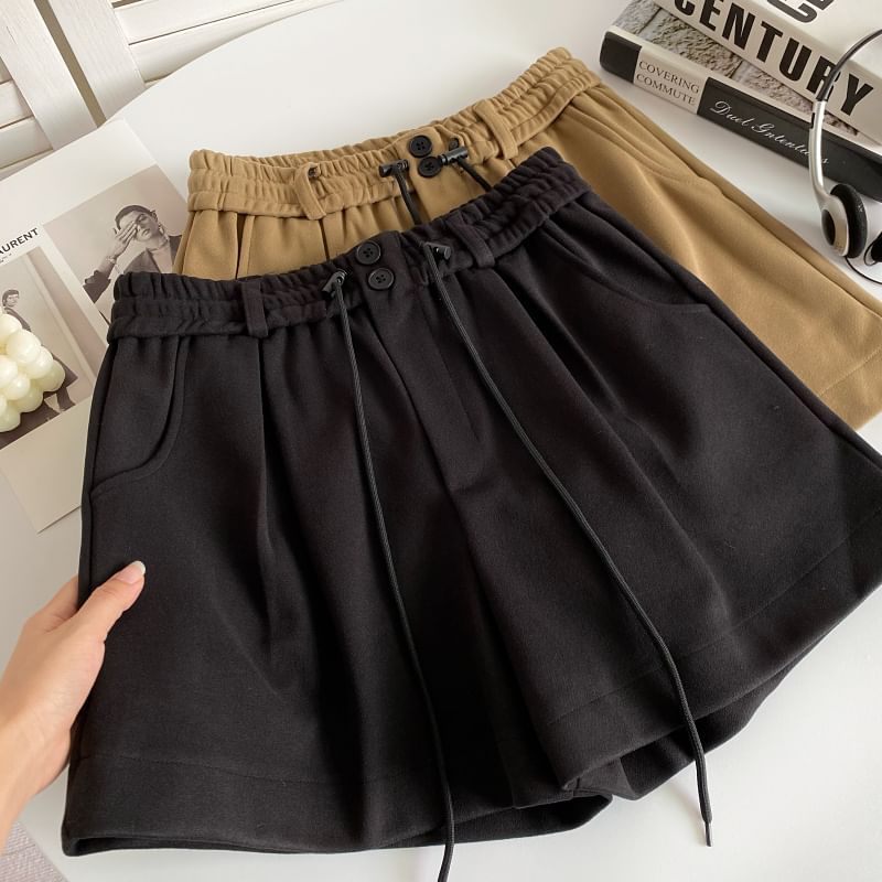 Drawstring Waist Plain Shorts