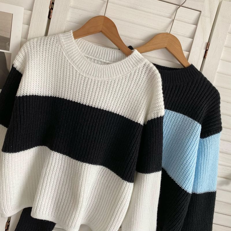 Crew Neck Two Tone Sweater