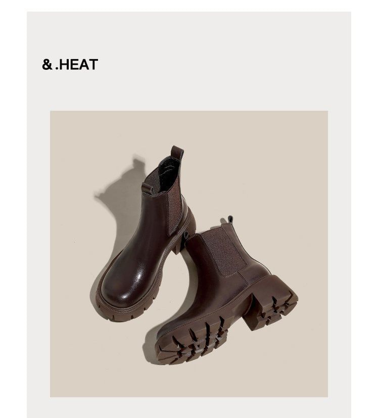 Faux Boots Platform Heel Chunky Leather Short