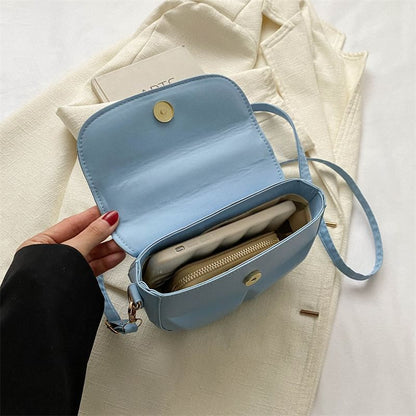 Faux Leather Top Handle Flap Crossbody Bag