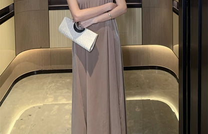 Dress Velvet A-Line Neck Maxi Halter