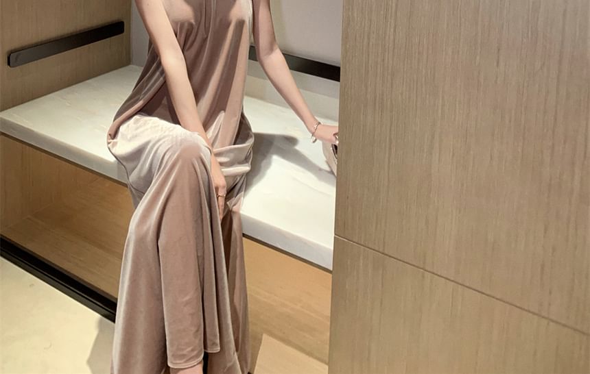 Dress Velvet A-Line Neck Maxi Halter