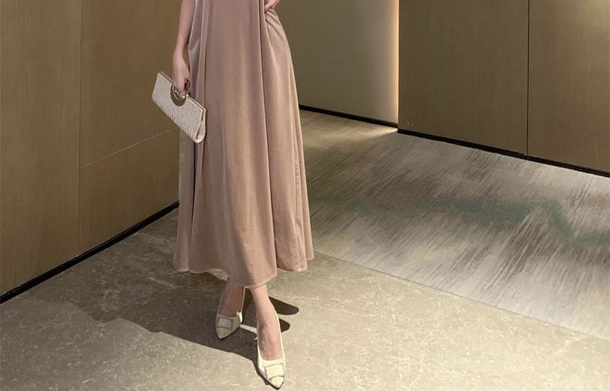 Dress Velvet A-Line Neck Maxi Halter