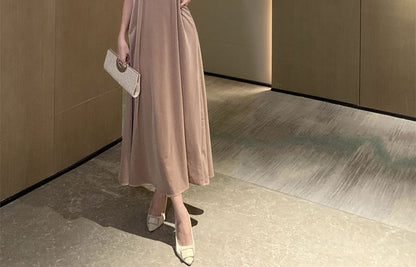 Dress Velvet A-Line Neck Maxi Halter