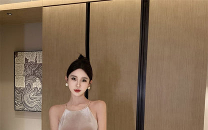 Dress Velvet A-Line Neck Maxi Halter