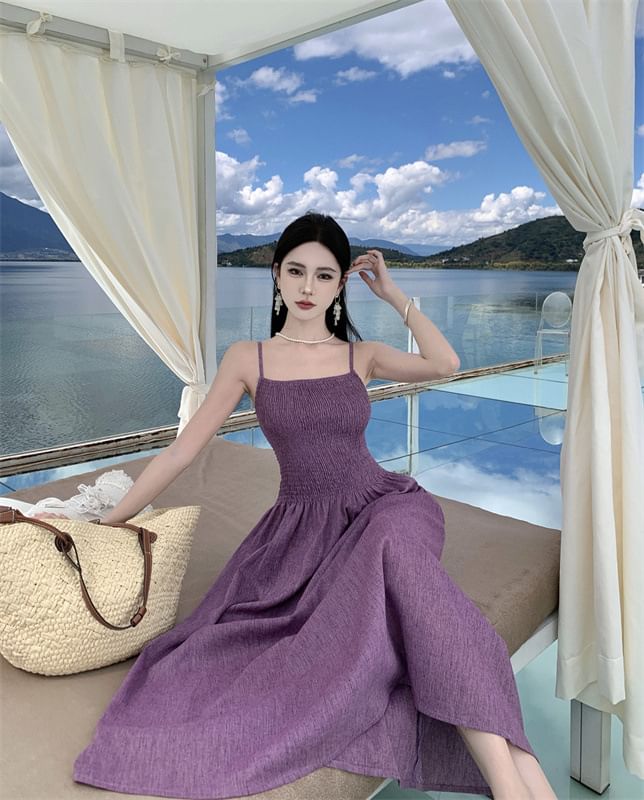 Dress Midi A-Line Spaghetti Strap Plain