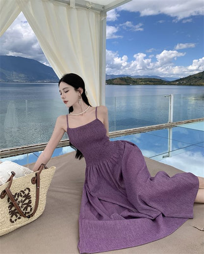 Dress Midi A-Line Spaghetti Strap Plain