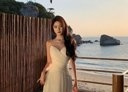 A-Line Maxi Plain Sweetheart Spaghetti Dress Strap Neckline