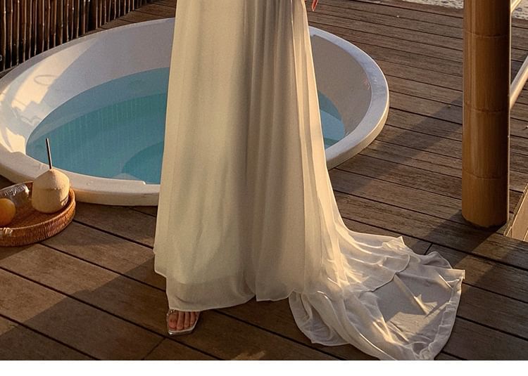 A-Line Maxi Plain Sweetheart Spaghetti Dress Strap Neckline