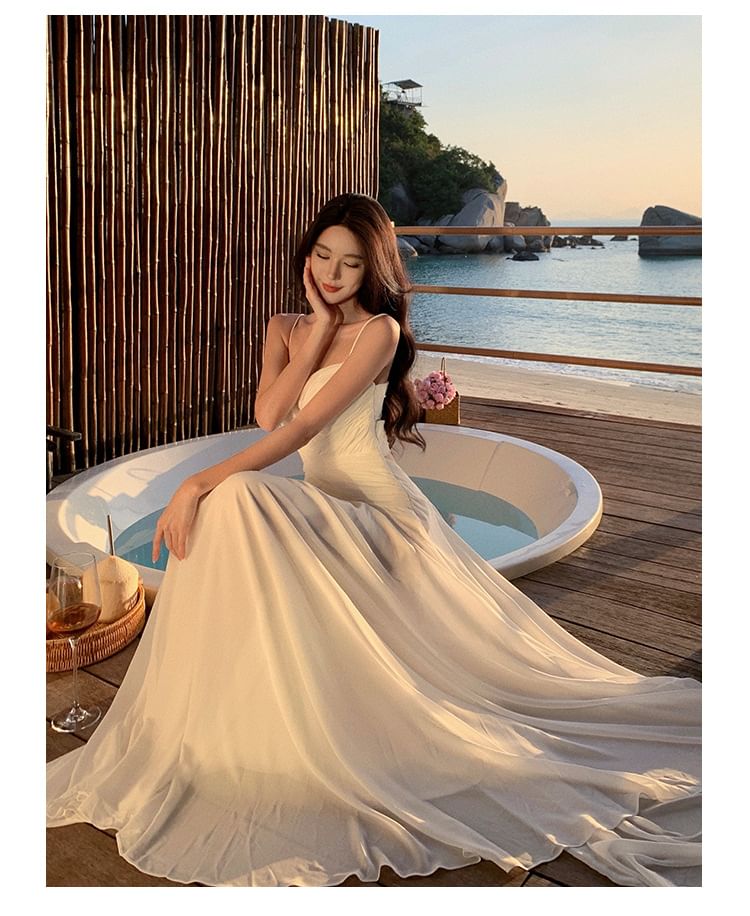 A-Line Maxi Plain Sweetheart Spaghetti Dress Strap Neckline