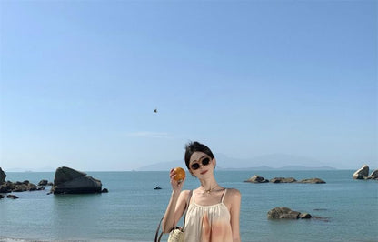 Strap Dress Print Spaghetti A-Line Maxi