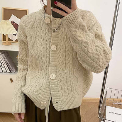 Crewneck Plain Ribbed Oversize Cardigan