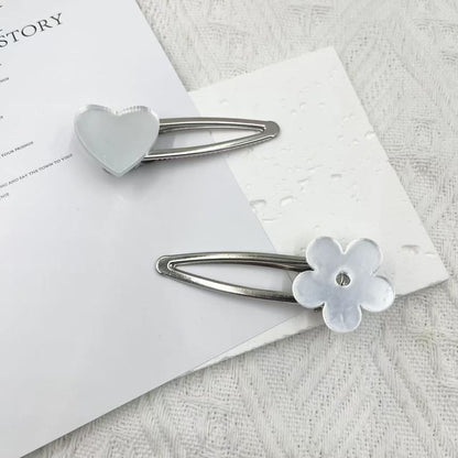 Heart / Floral Mirrored Alloy Hair Clip (Various Designs)