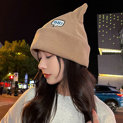 Knit Beanie Embroidered Cat Lettering Ear