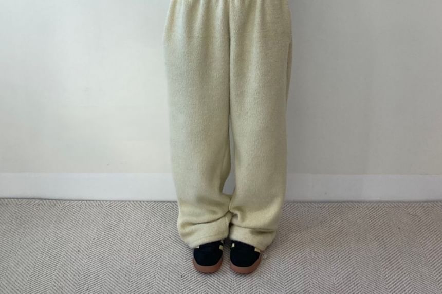 Mid Rise Plain Fleece Wide Leg Sweatpants