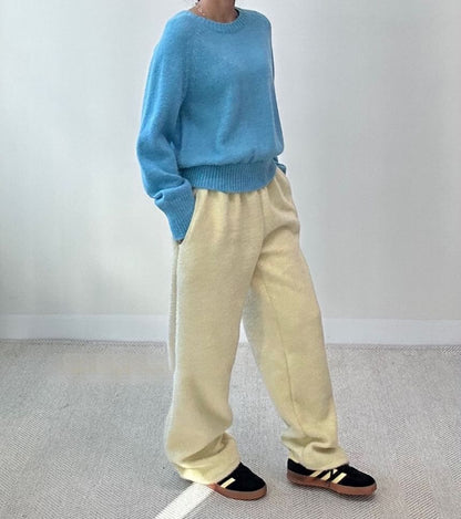 Mid Rise Plain Fleece Wide Leg Sweatpants