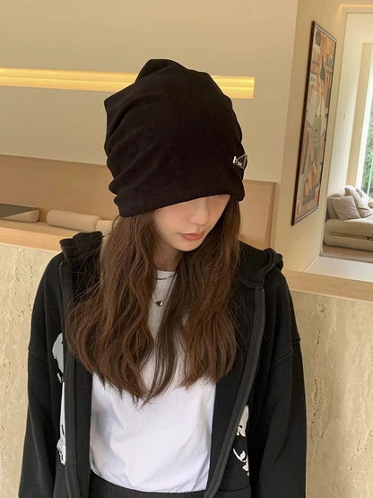 Knit Metal Plate Slouchy Beanie