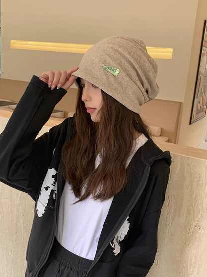 Knit Metal Plate Slouchy Beanie