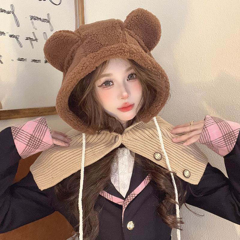 Ear Faux Balaclava Bear Shearling