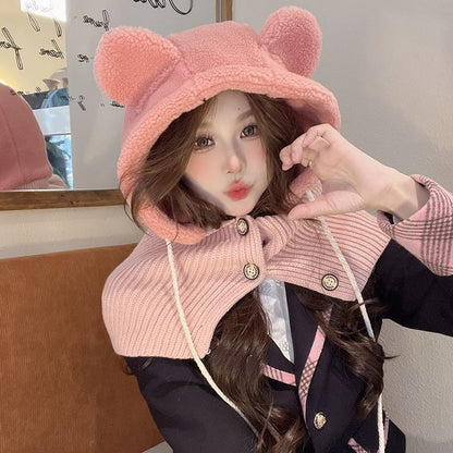 Ear Faux Balaclava Bear Shearling