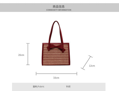 Bow Panel Tweed Tote Bag