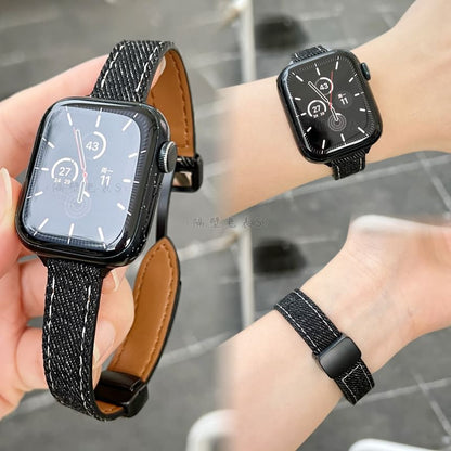 Bracelet de montre magnétique en denim pour Apple Watch