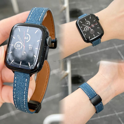 Bracelet de montre magnétique en denim pour Apple Watch