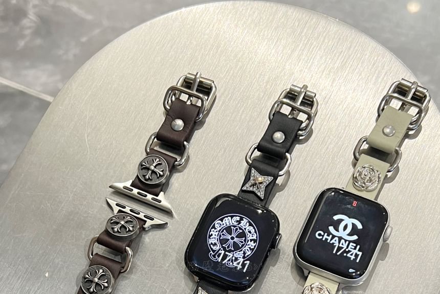 Bracelet de montre Apple en similicuir clouté en alliage étoilé