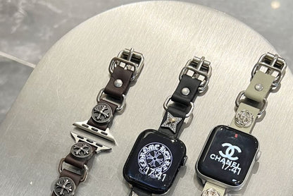 Bracelet de montre Apple en similicuir clouté en alliage étoilé