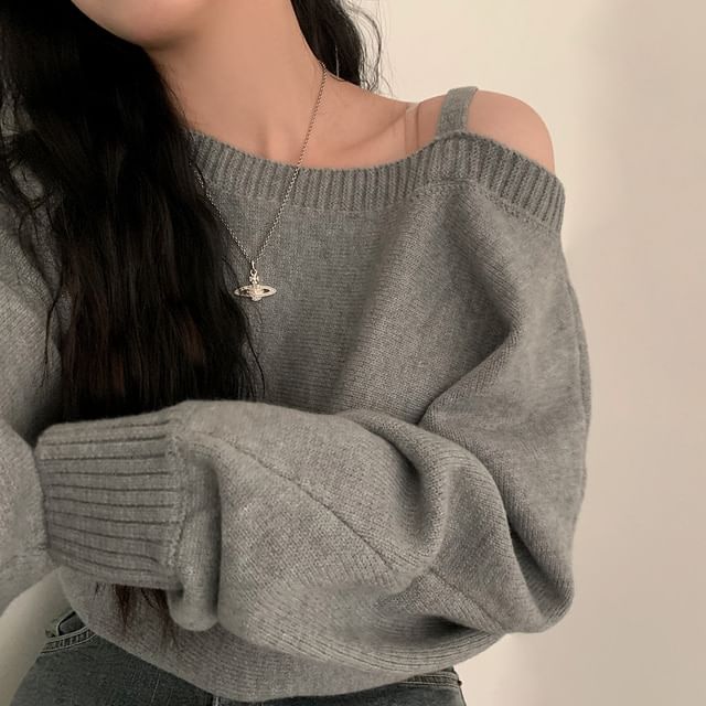 Asymmetrical Neck Cold-Shoulder Sweater