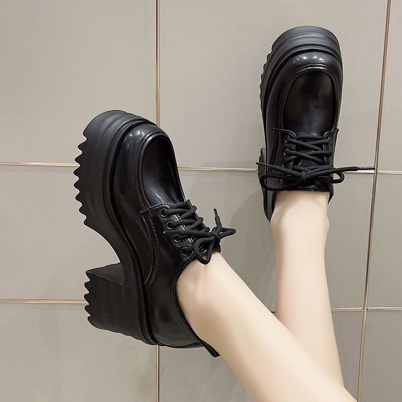Platform Shoes Lace-Up Heel Chunky Derby
