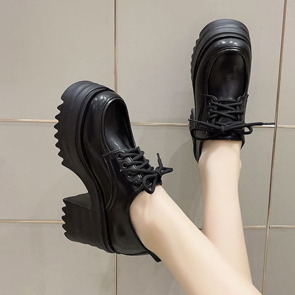 Platform Shoes Lace-Up Heel Chunky Derby