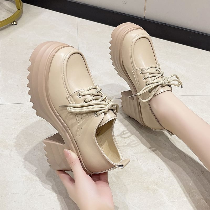 Platform Shoes Lace-Up Heel Chunky Derby
