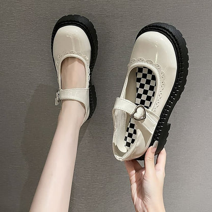 Mary Jane Heart Shoes Platform Buckled