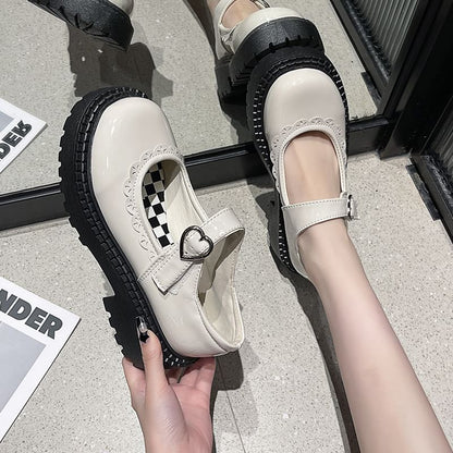 Mary Jane Heart Shoes Platform Buckled