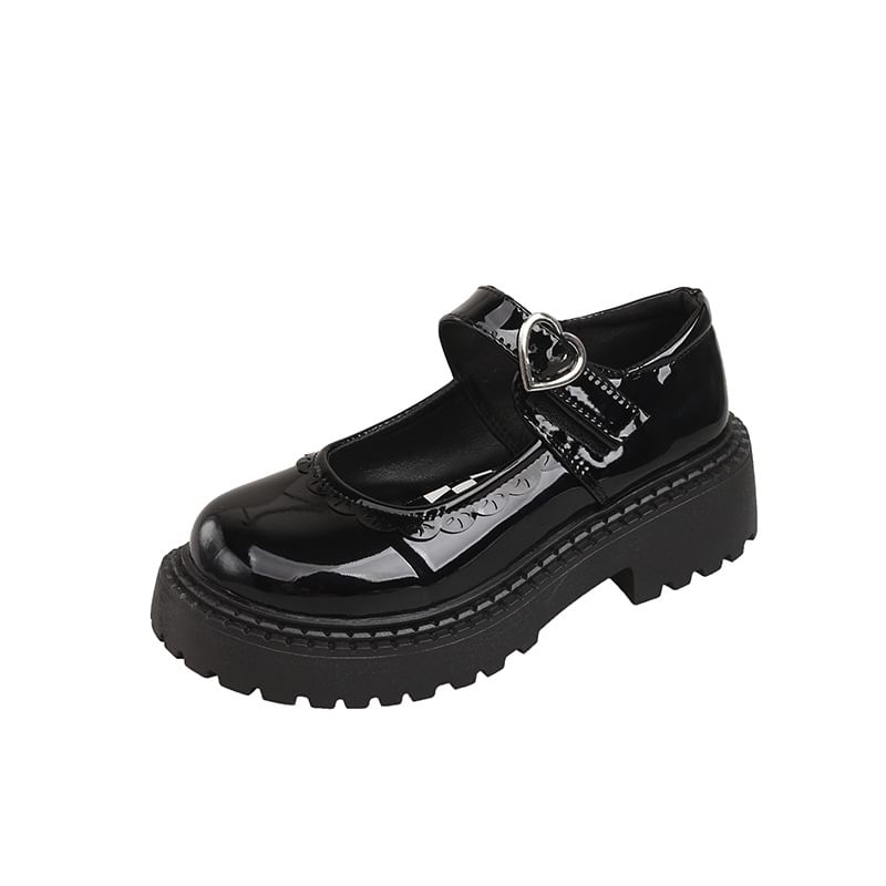 Mary Jane Heart Shoes Platform Buckled