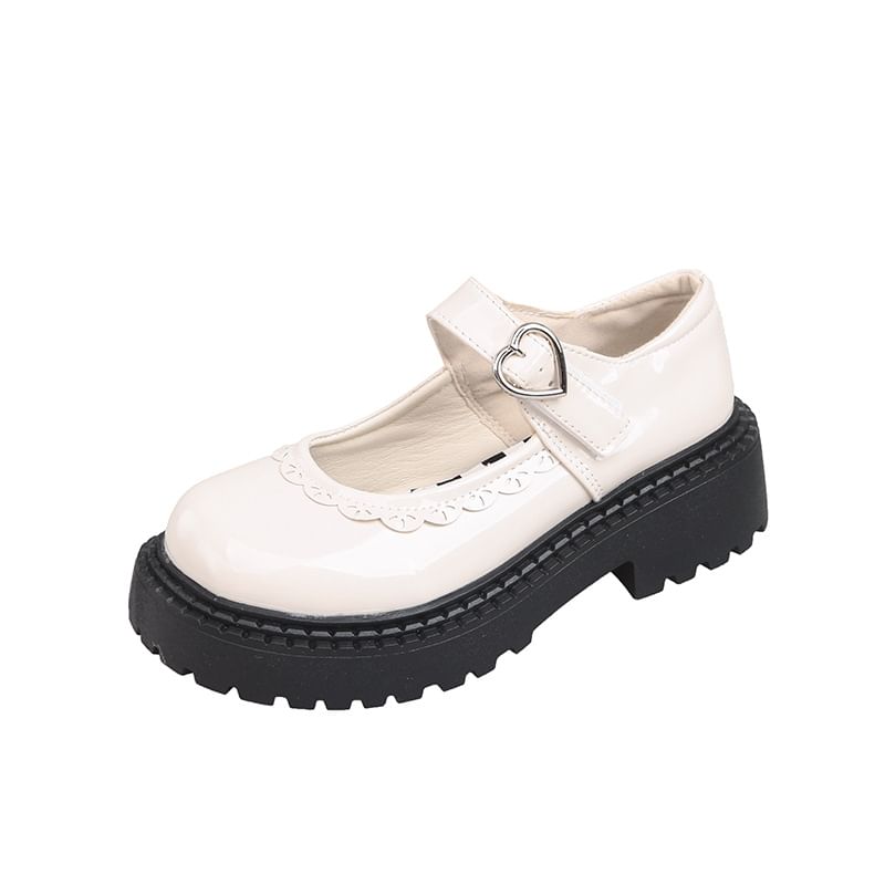 Mary Jane Heart Shoes Platform Buckled