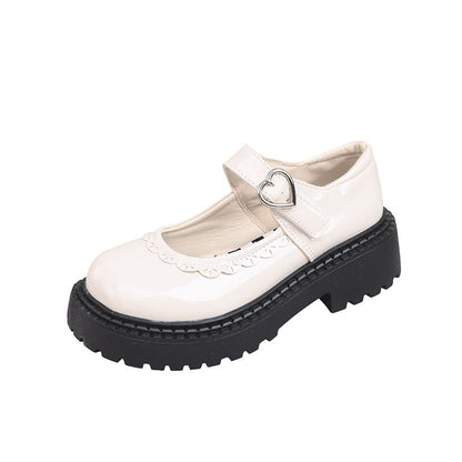 Mary Jane Heart Shoes Platform Buckled